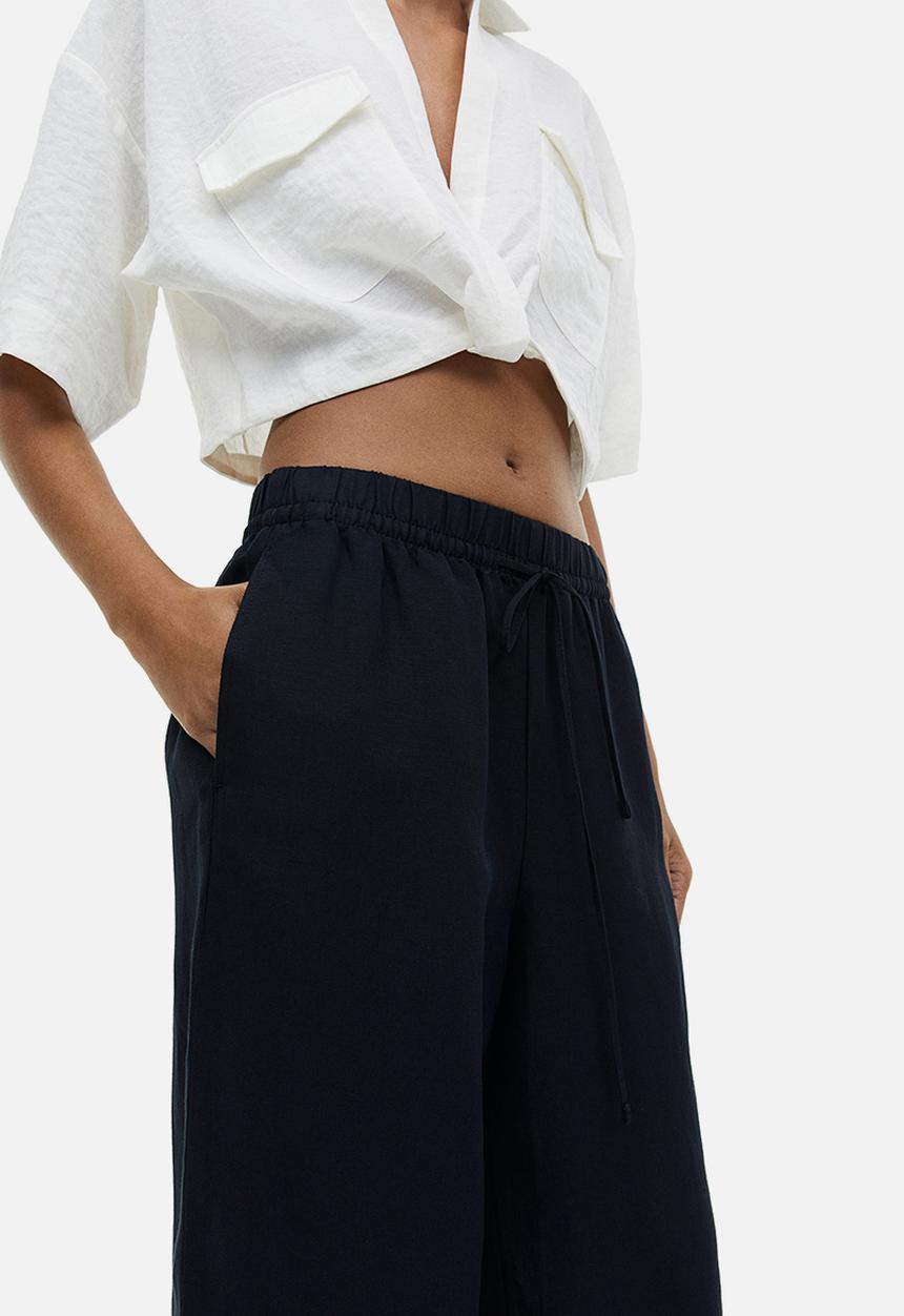 H&M - Linen-blend pull-on trousers - black