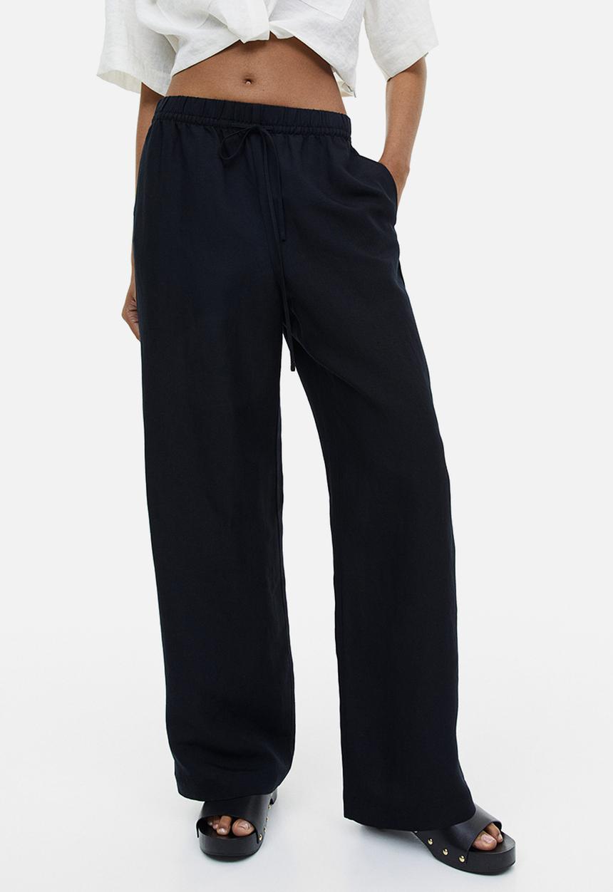 H&M - Linen-blend pull-on trousers - black