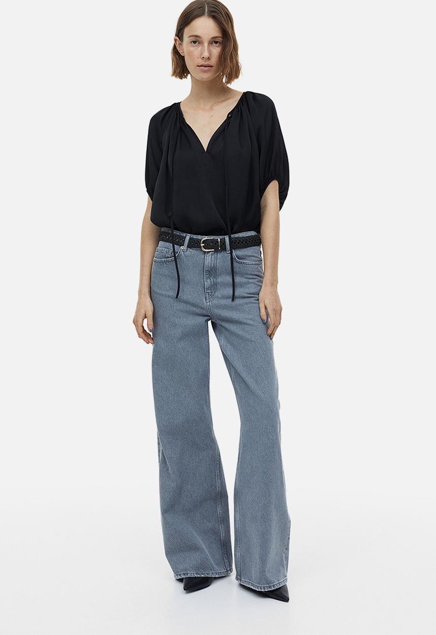 H&M - Oversized tie-top blouse - black