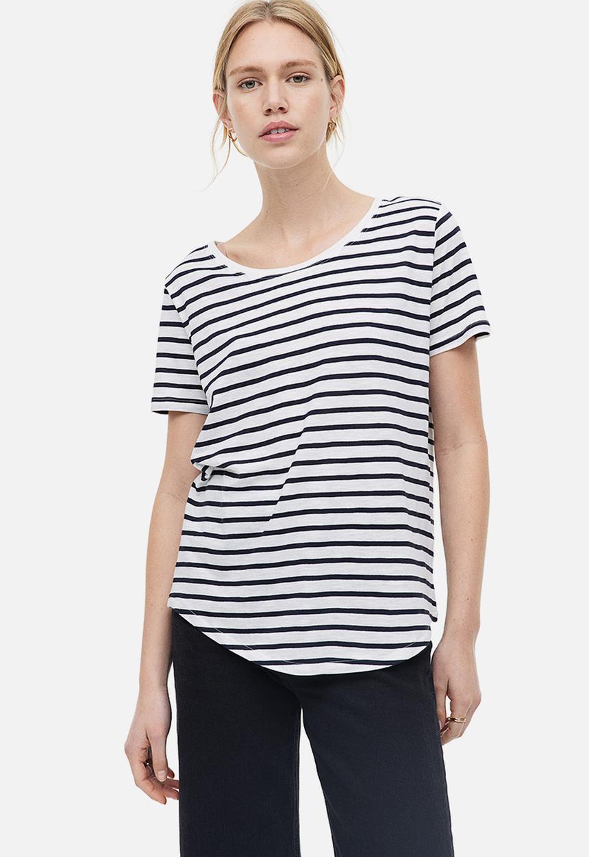 H&M - Modal-blend t-shirt - white & dark blue striped