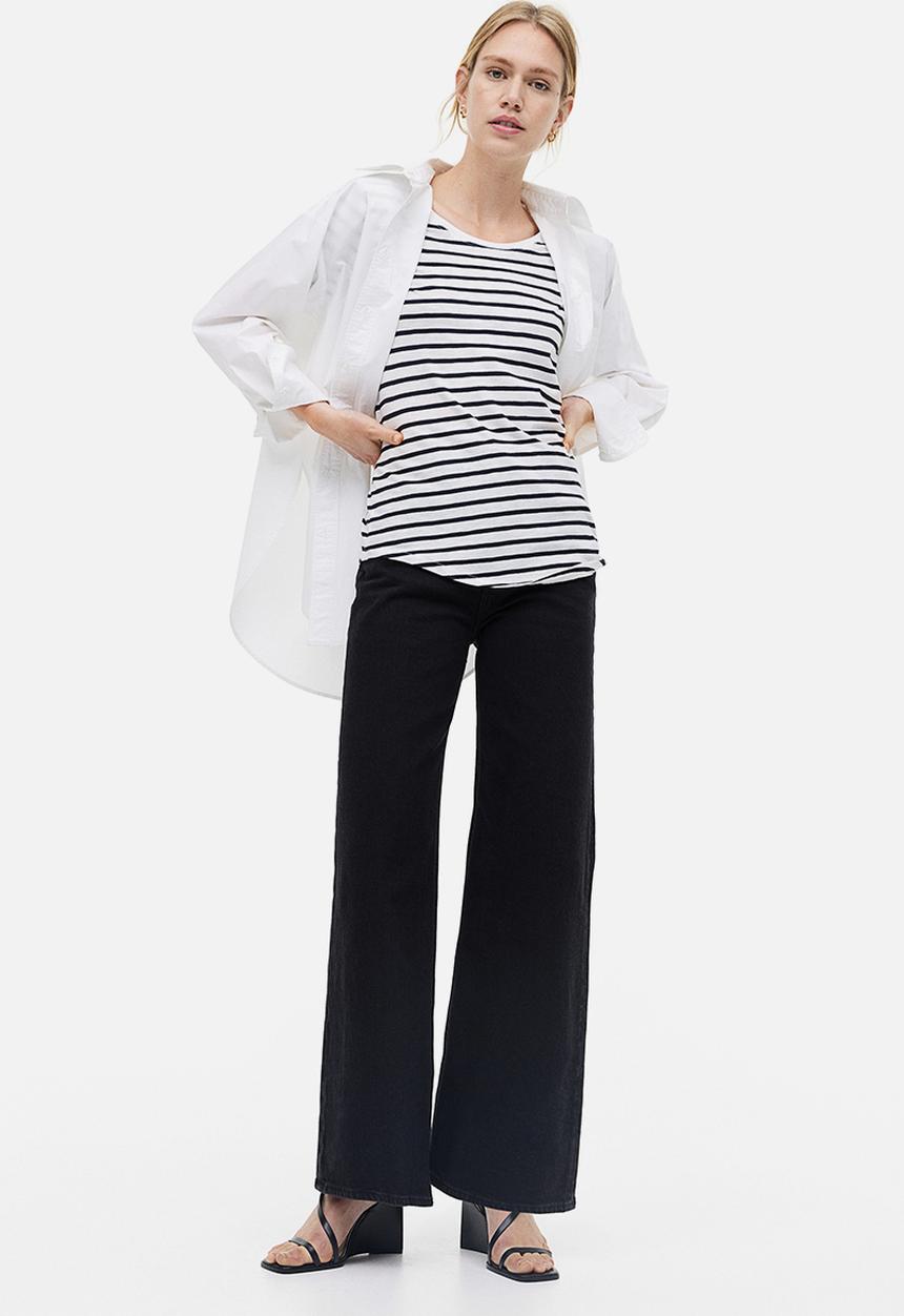 H&M - Modal-blend t-shirt - white & dark blue striped