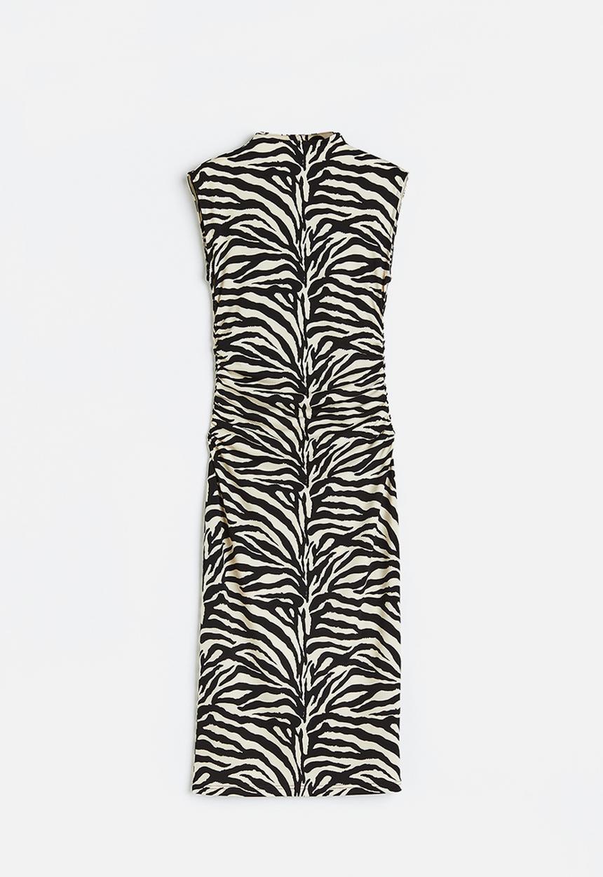 H&M - Gathered bodycon dress - black zebra print