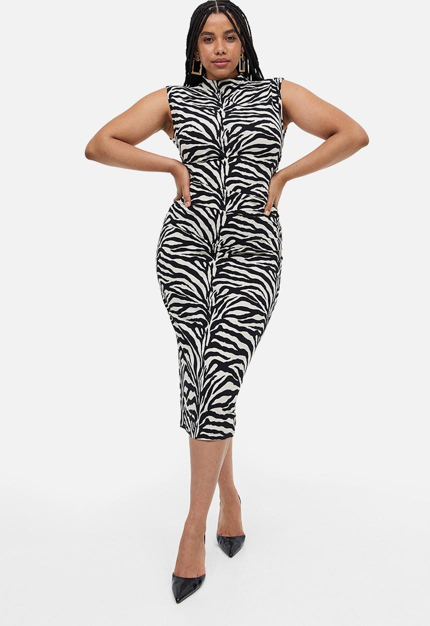 H&M - Gathered bodycon dress - black zebra print
