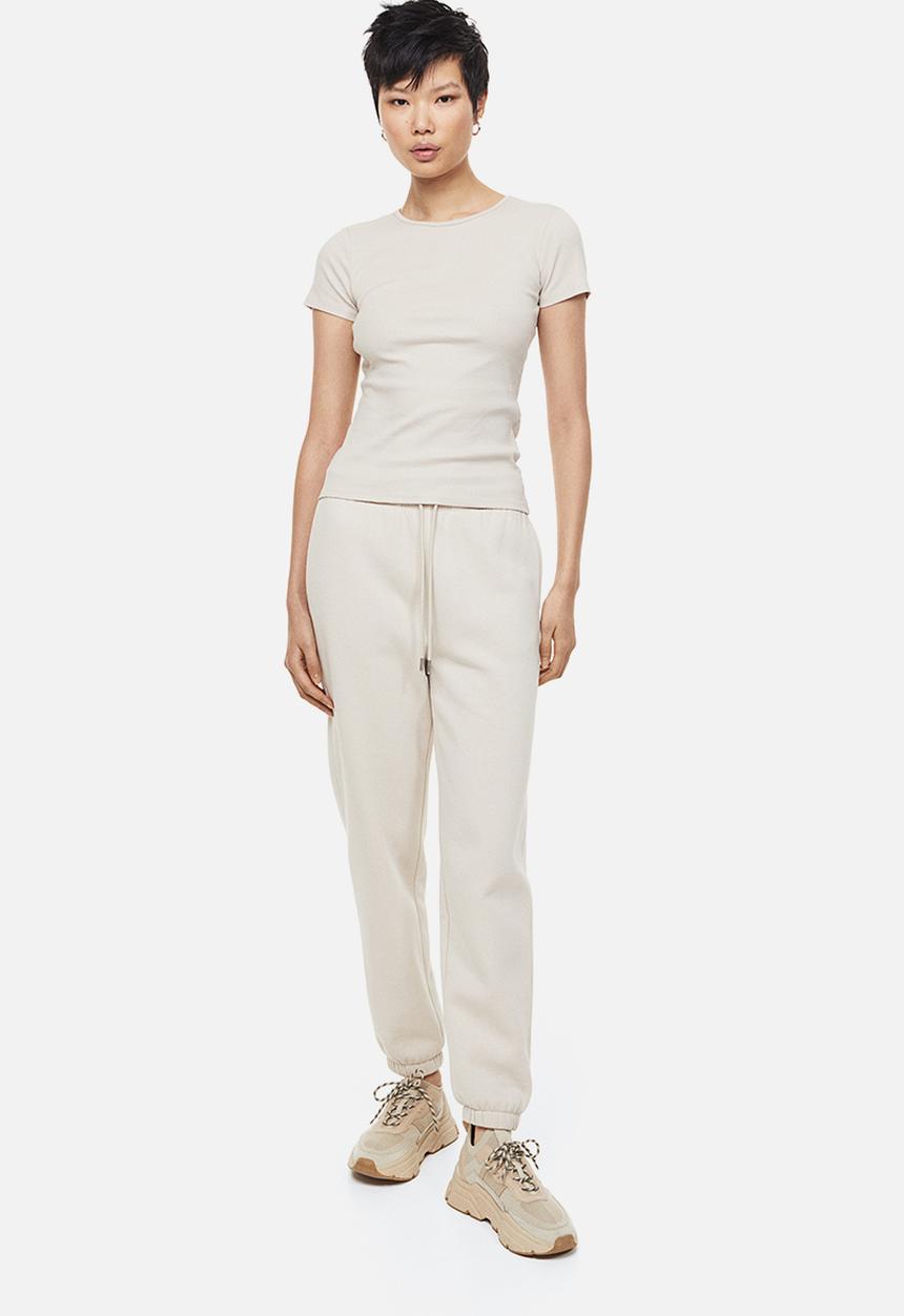 H&M - Ribbed T-shirt - light beige