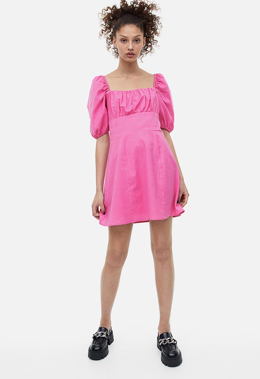 H&M - Puff-sleeved dress - cerise