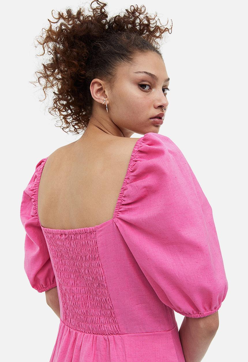 H&M - Puff-sleeved dress - cerise