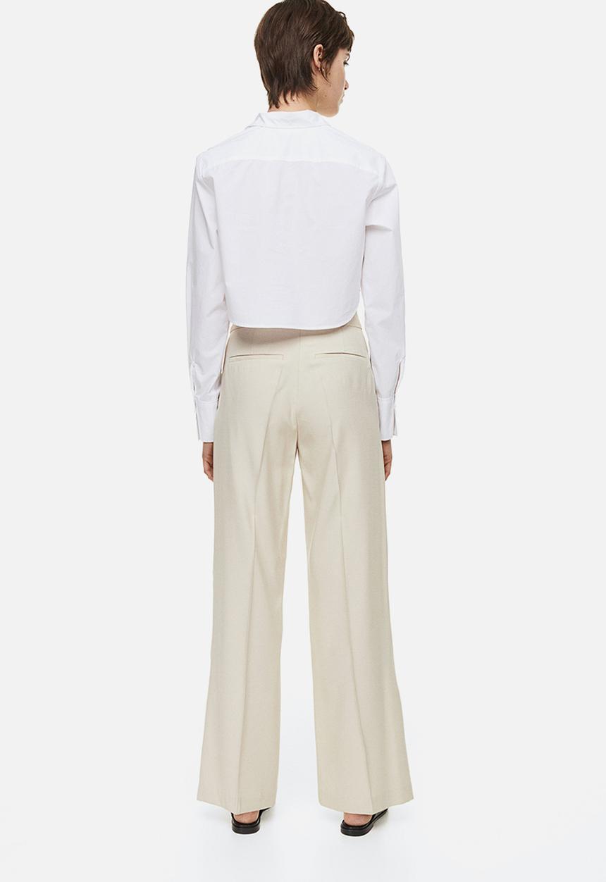 H&M - Slit-hem trousers - light beige 