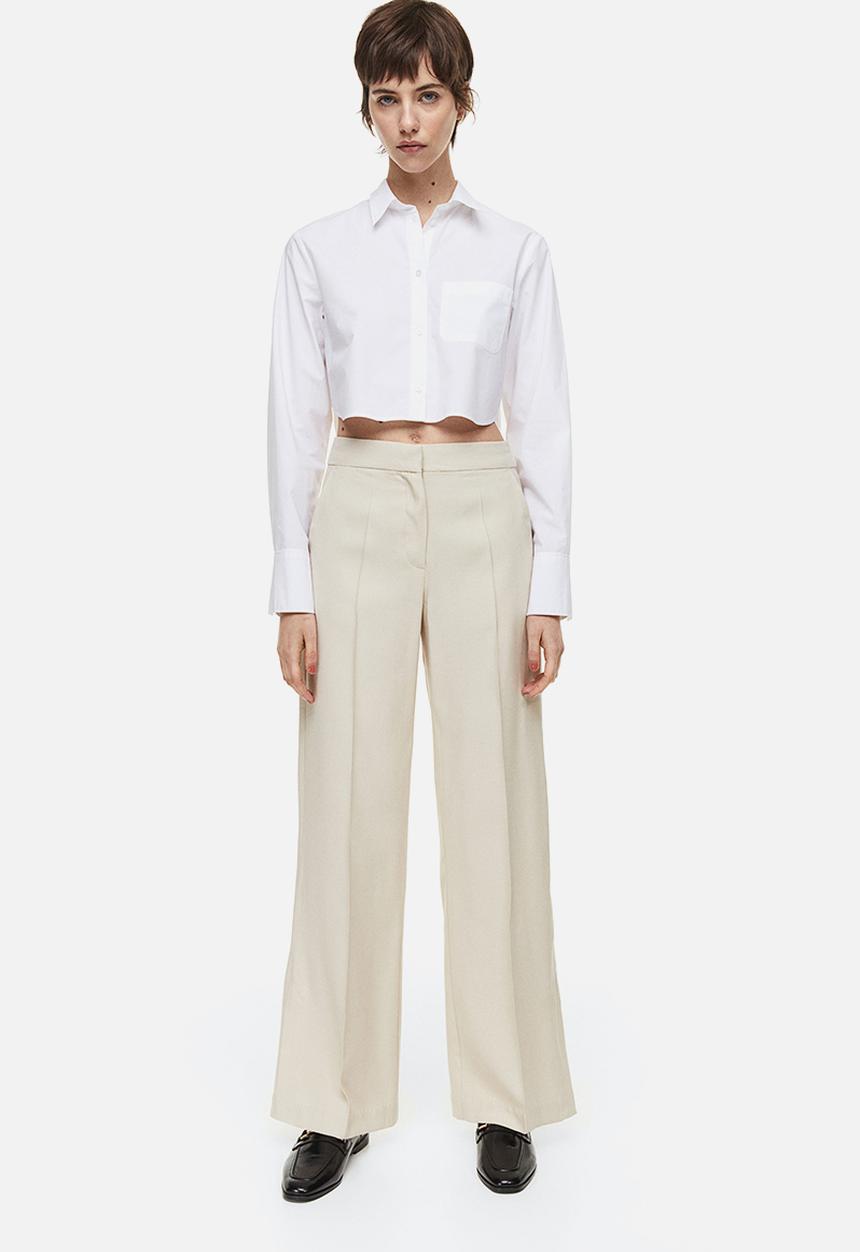 H&M - Slit-hem trousers - light beige 