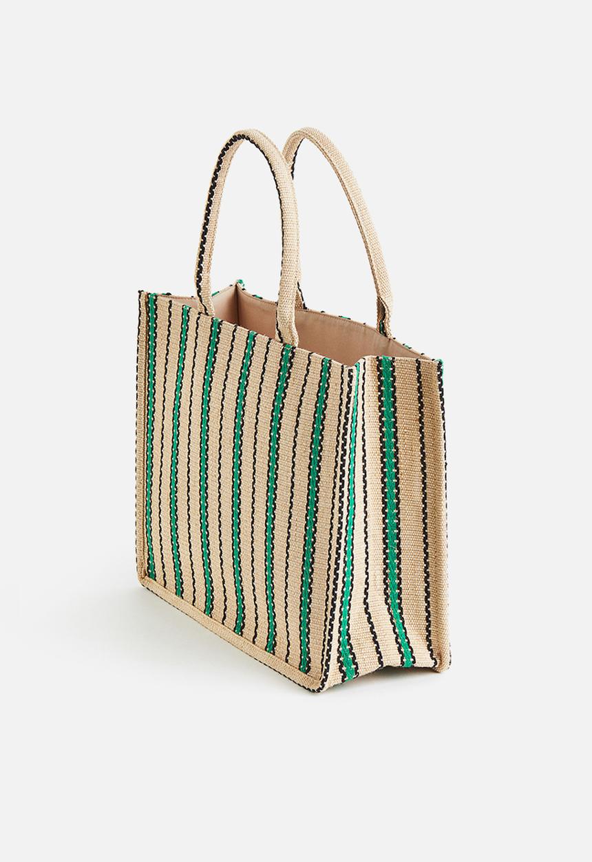H&M - Jacquard-weave handbag - beige / striped 