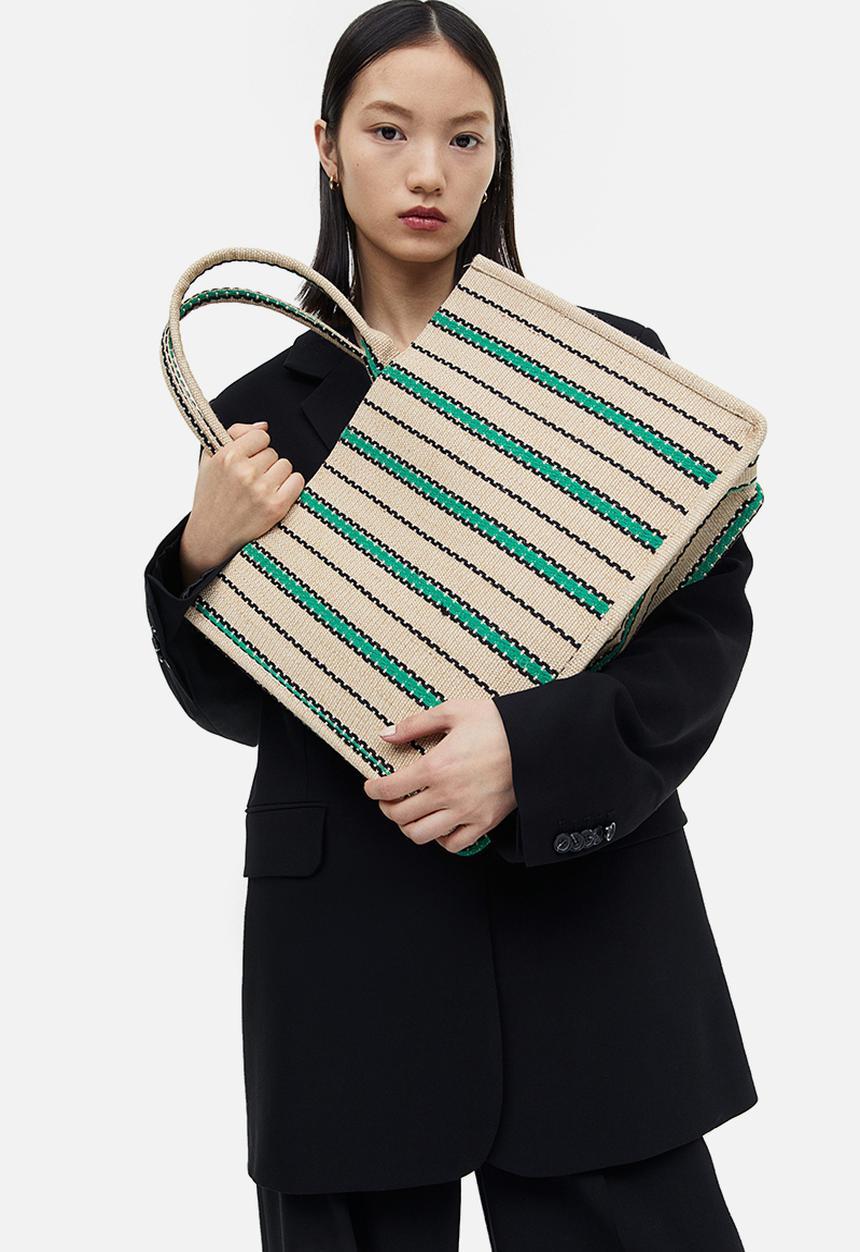 H&M - Jacquard-weave handbag - beige / striped 