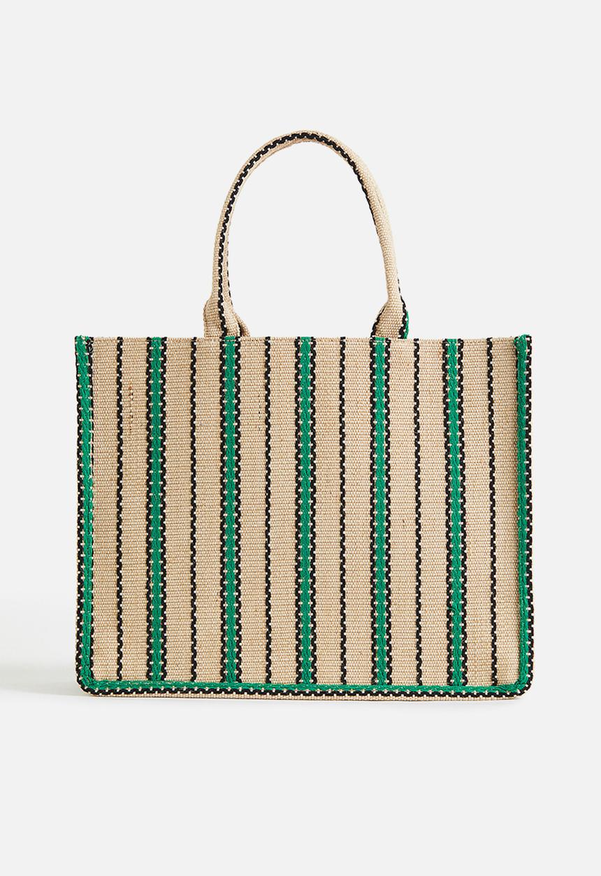 H&M - Jacquard-weave handbag - beige / striped 