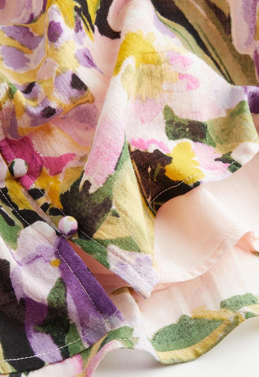 H&M - Tie-belt crêpe dress - light pink floral