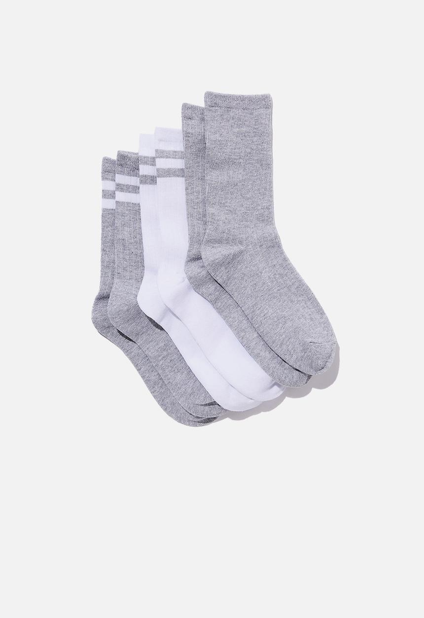 Cotton On - Body 3 pack crew sock - grey marle/white stripe