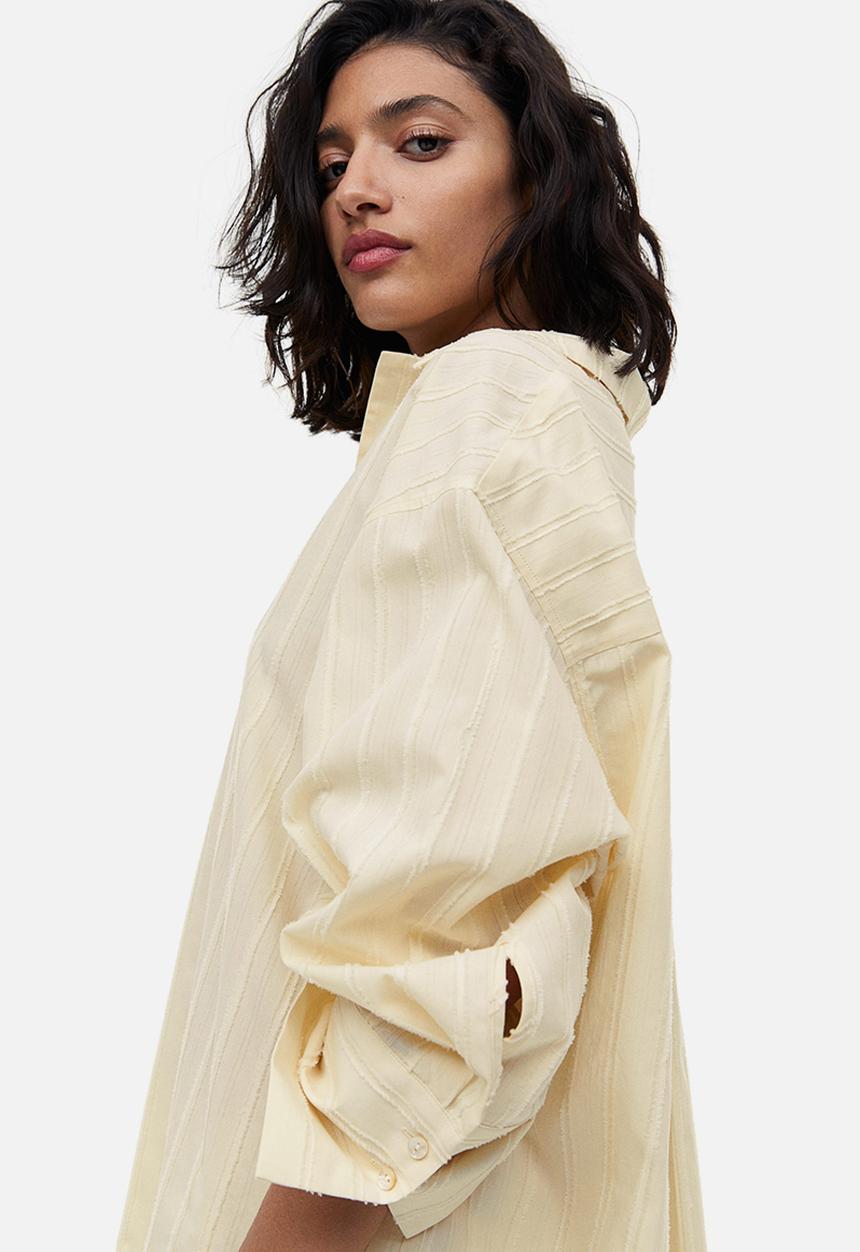 H&M - Textured-stripe shirt - cream