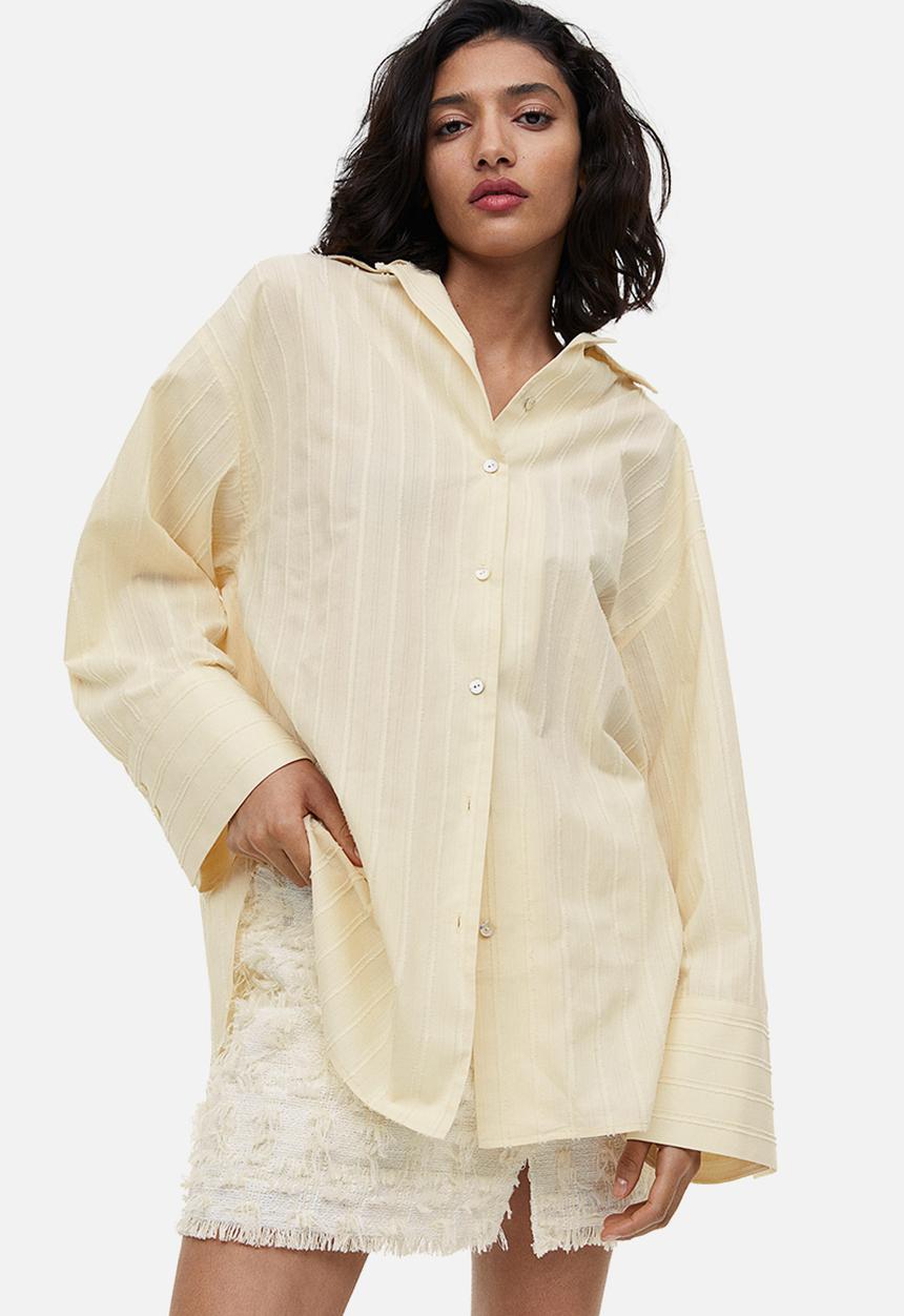 H&M - Textured-stripe shirt - cream