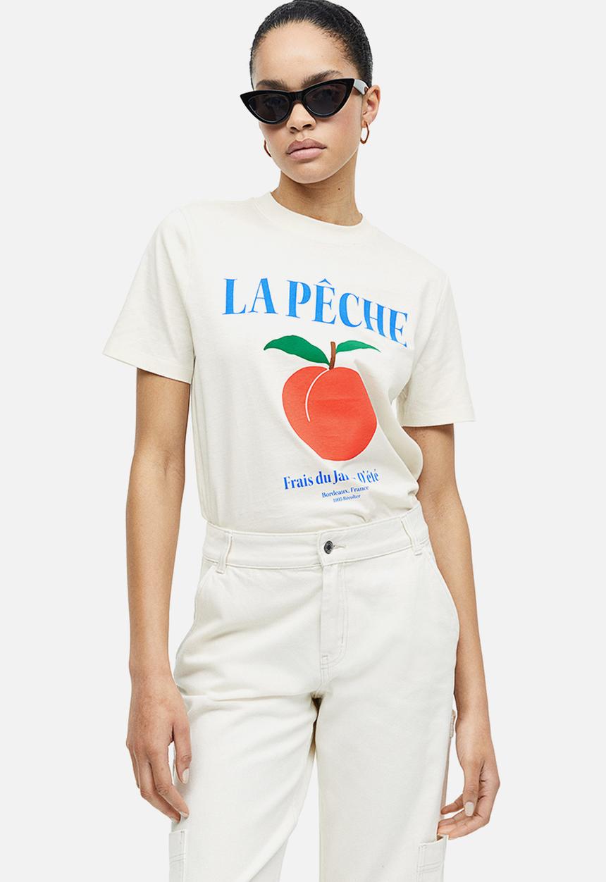 H&M - Cotton t-shirt - white & peach