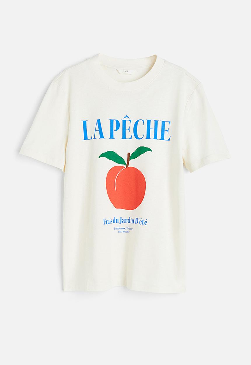 H&M - Cotton t-shirt - white & peach