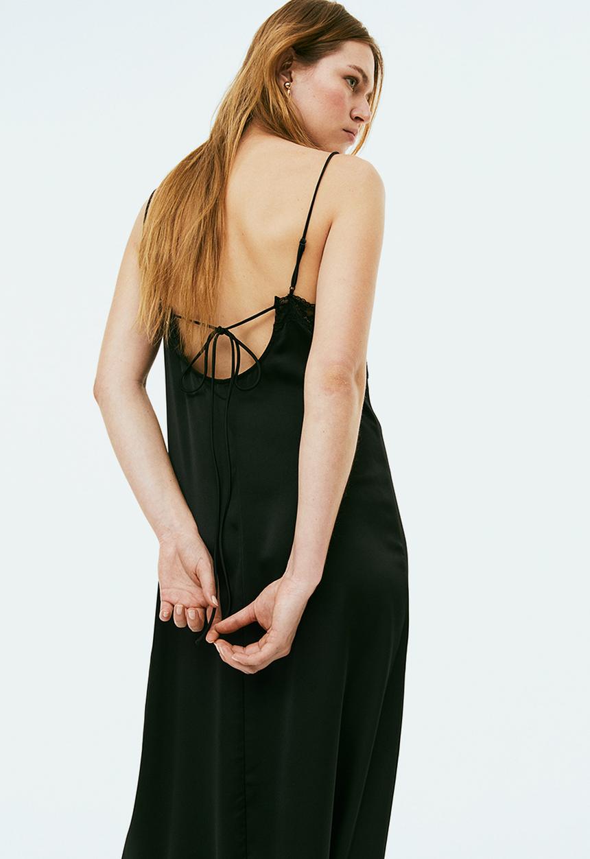 H&M - Lace-trimmed slip dress - black