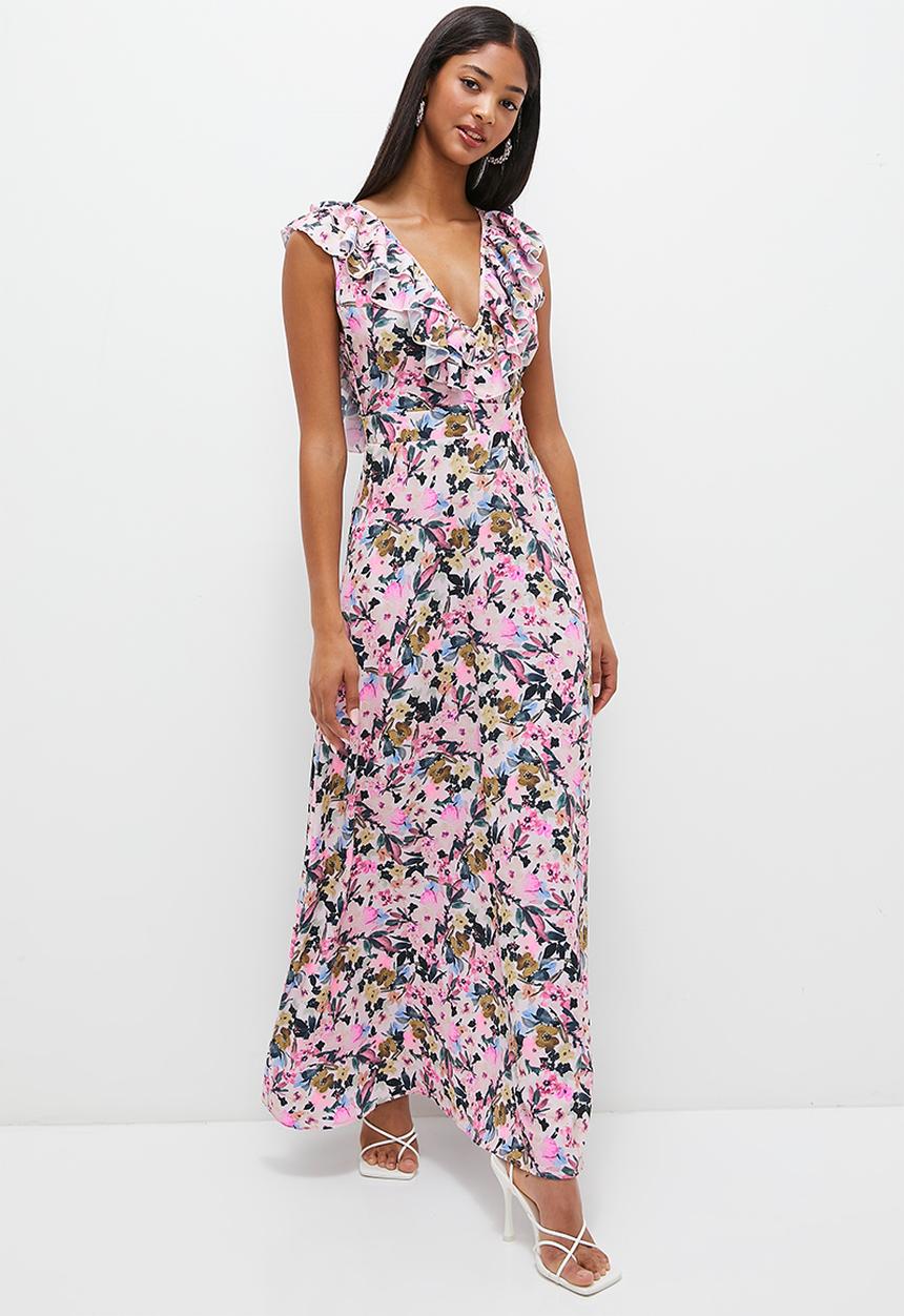 MILLA - Statement ruffle tiered maxi dress - blush florals