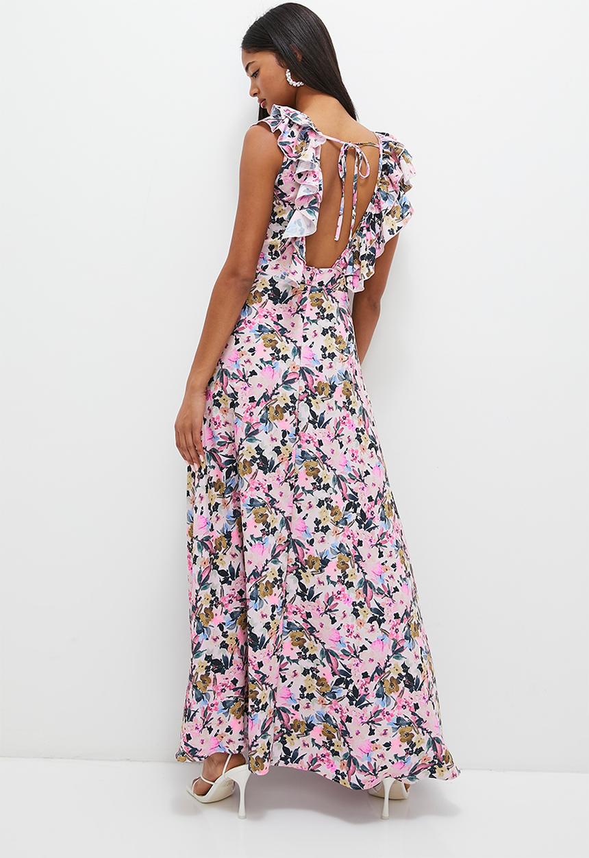 MILLA - Statement ruffle tiered maxi dress - blush florals