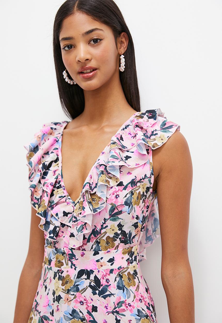 MILLA - Statement ruffle tiered maxi dress - blush florals