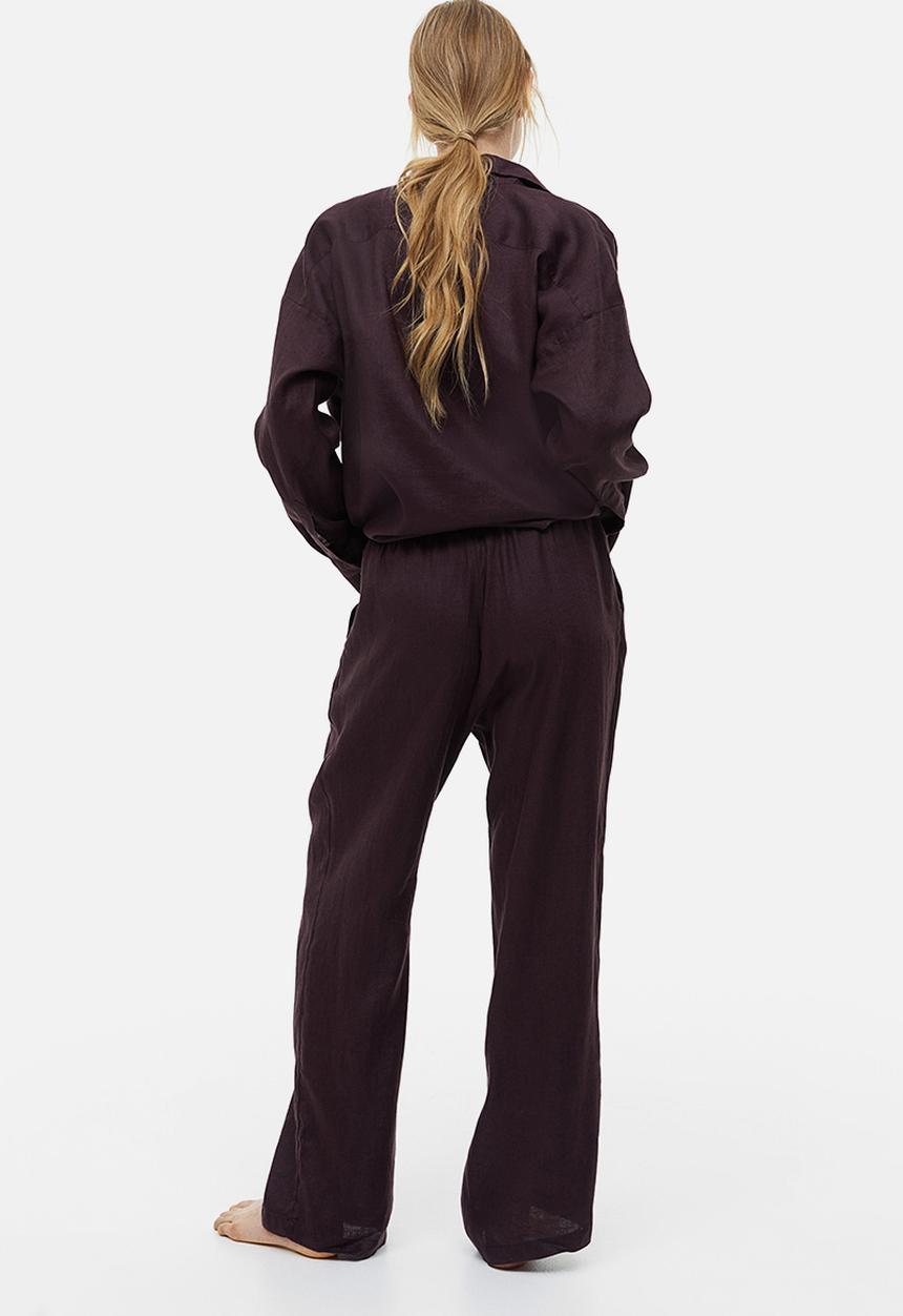 H&M - Wide linen-blend trousers - dark brown 
