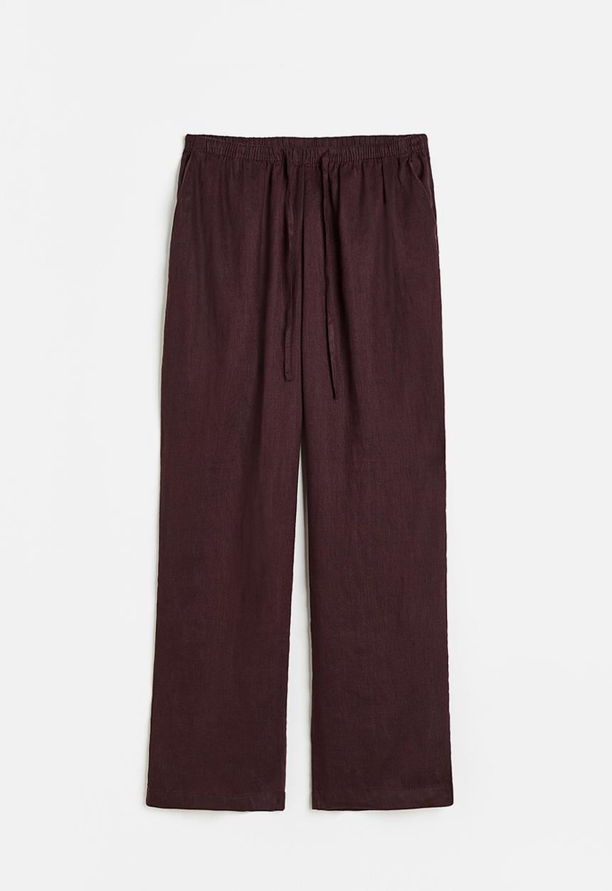 H&M - Wide linen-blend trousers - dark brown 