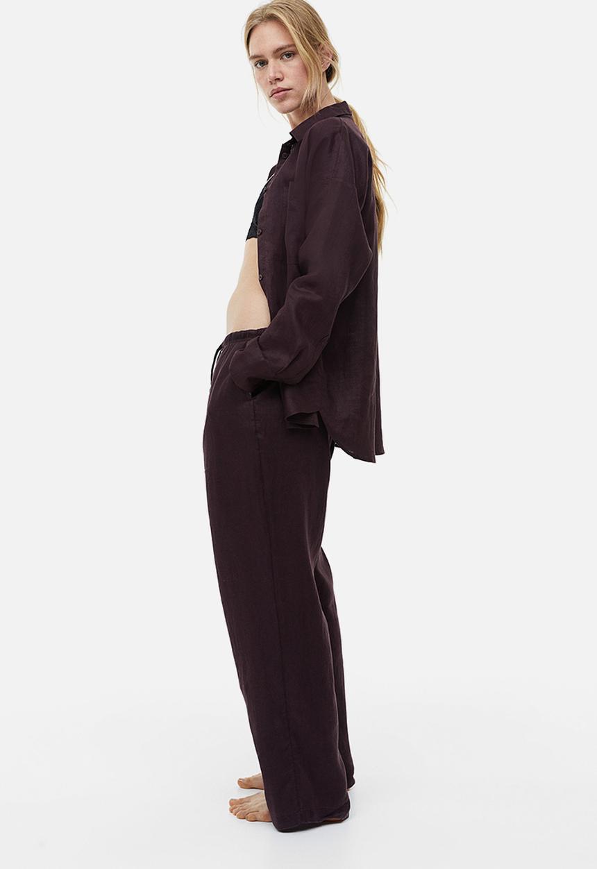 H&M - Wide linen-blend trousers - dark brown 