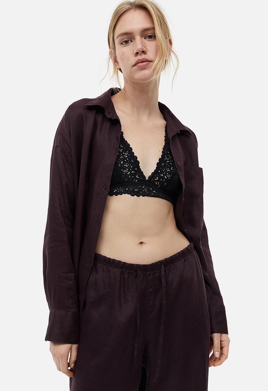 H&M - Wide linen-blend trousers - dark brown 