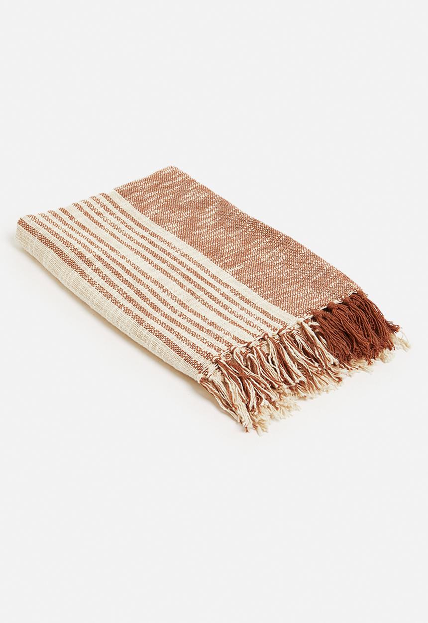 H&S - Ezra striped cotton throw - terracotta