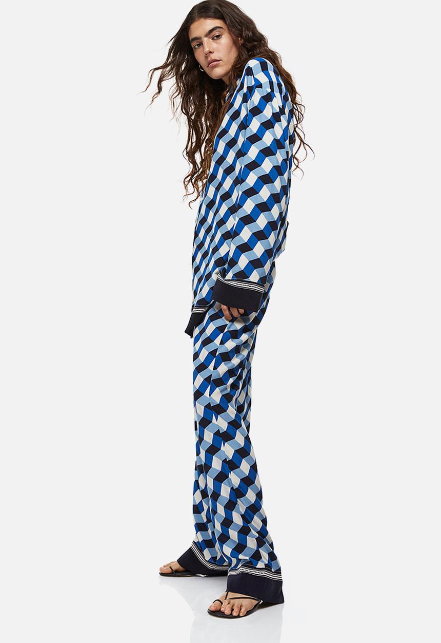 H&M - Wide patterned trousers - bright blue / patterned 