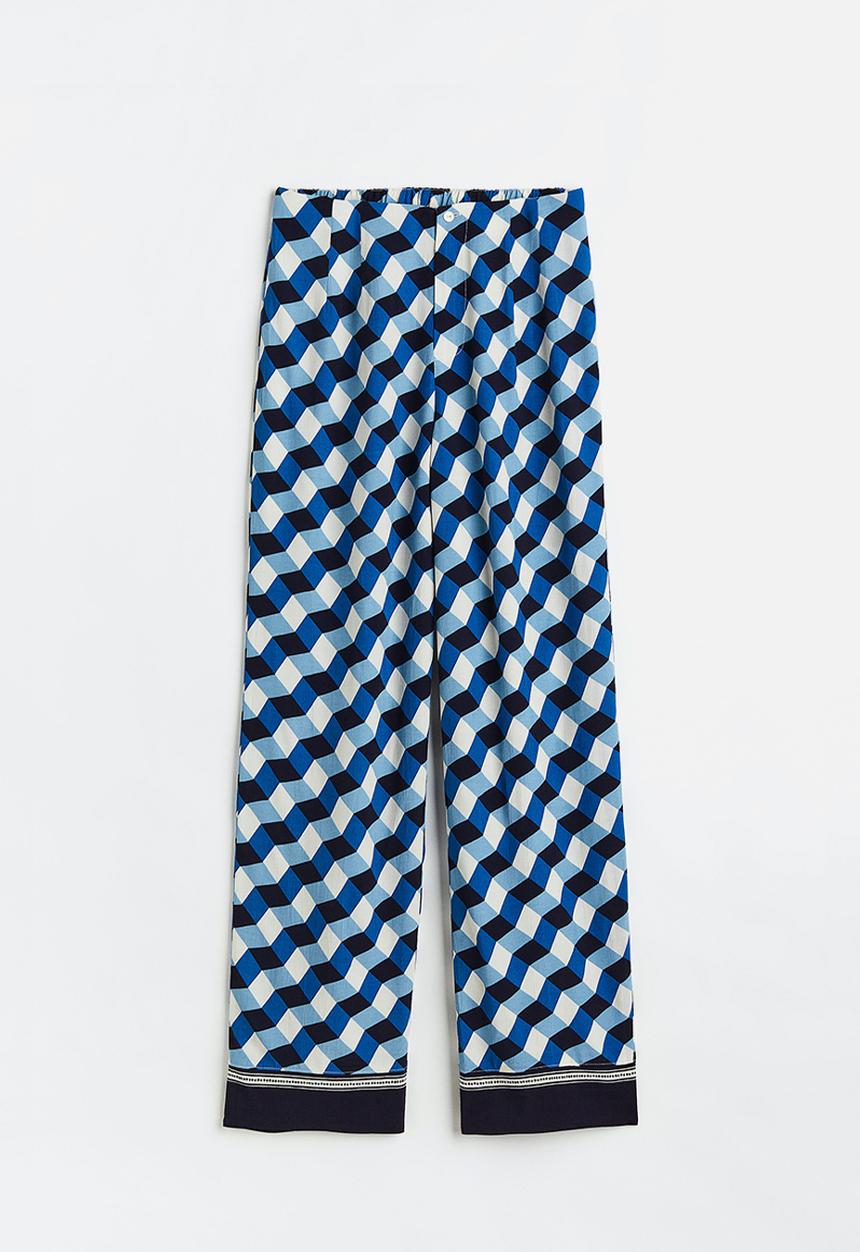 H&M - Wide patterned trousers - bright blue / patterned 