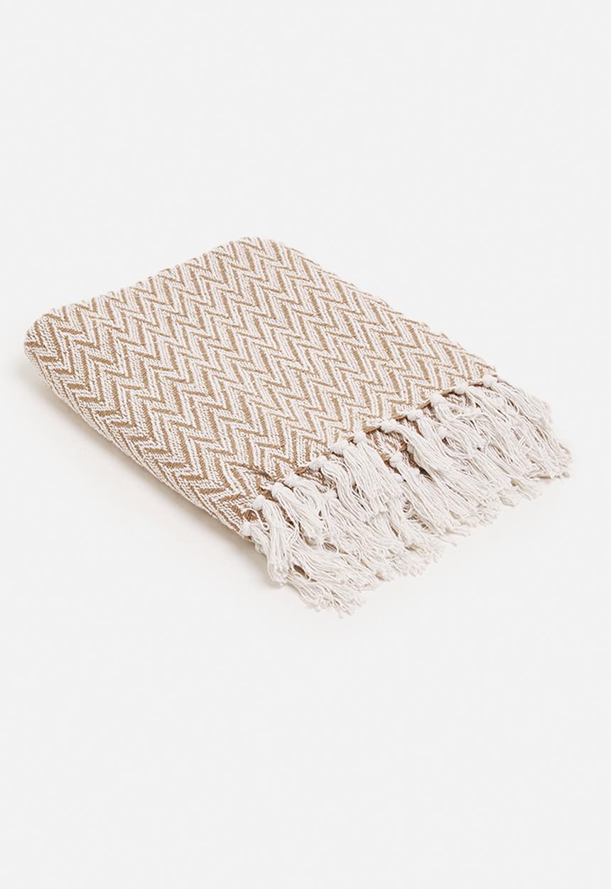 H&S - Herringbone cotton throw - natural & beige