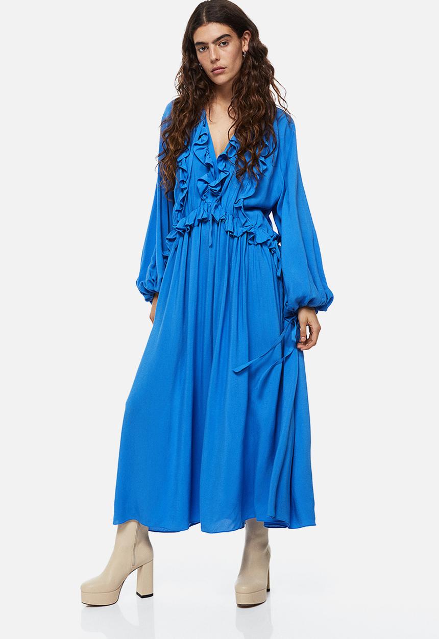 H&M - Voluminous frill-trimmed dress - bright blue
