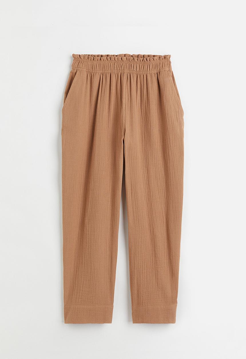 H&M - Crinkled cotton trousers -  dark beige 