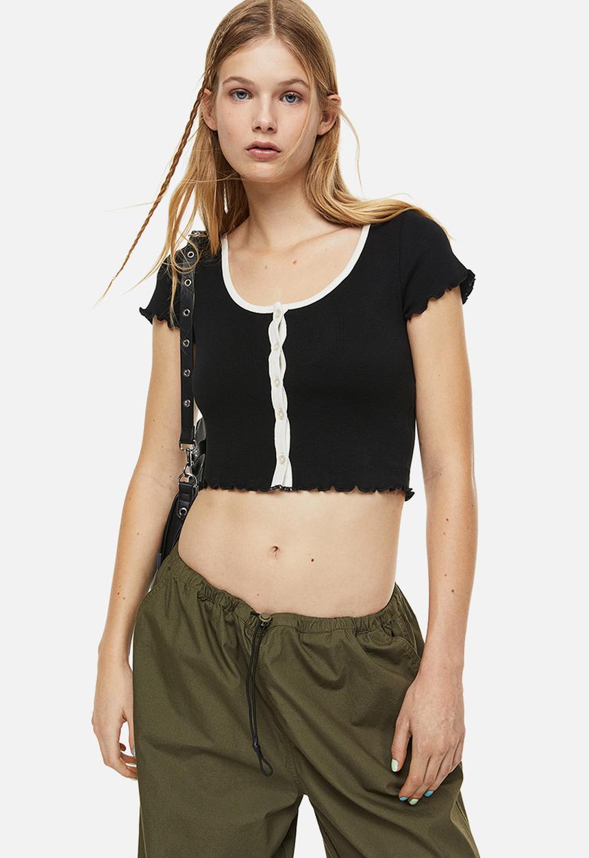 H&M - Button-front cropped top - black