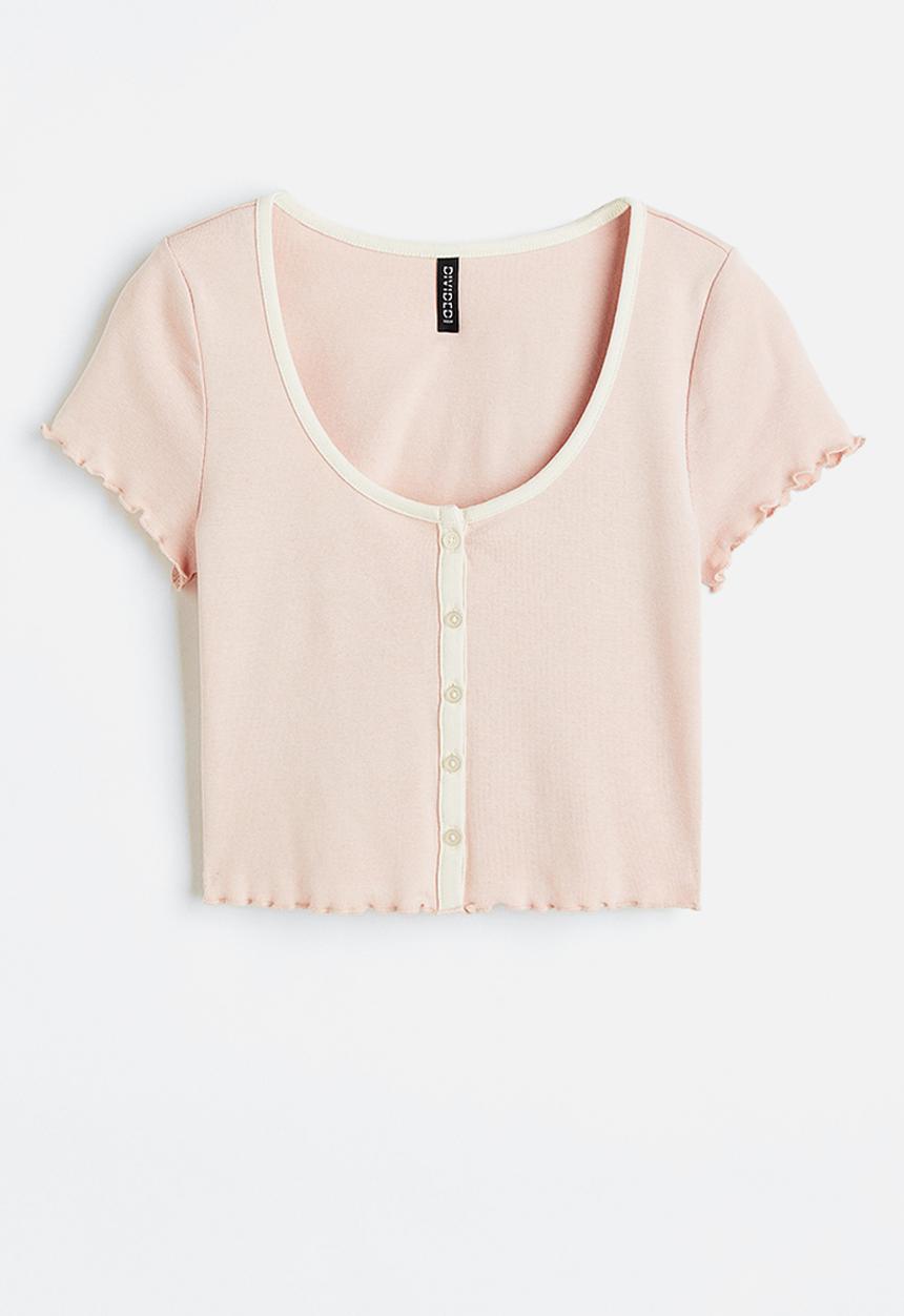 H&M - Button-front cropped top - pink