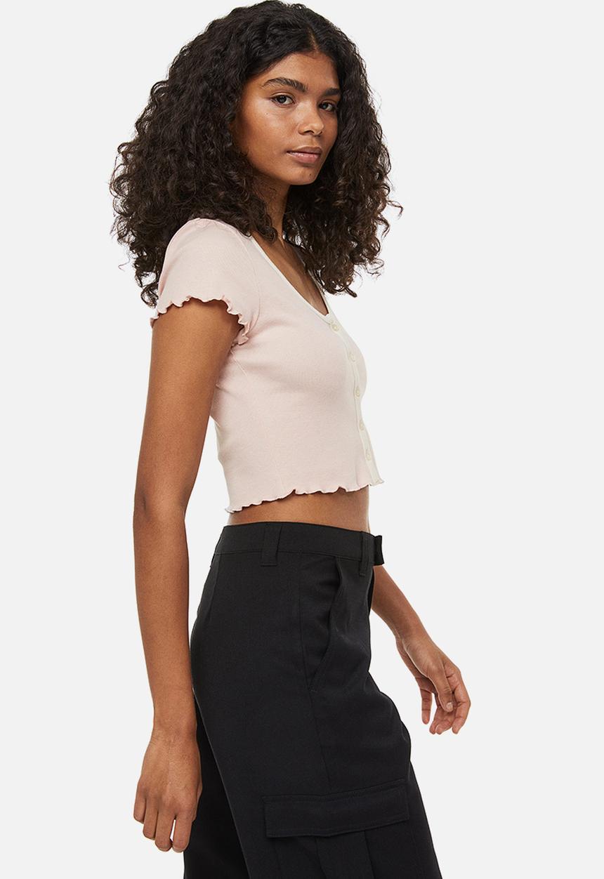 H&M - Button-front cropped top - pink