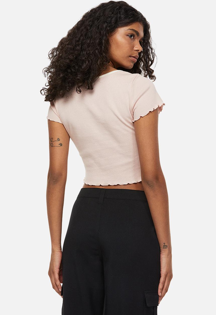 H&M - Button-front cropped top - pink