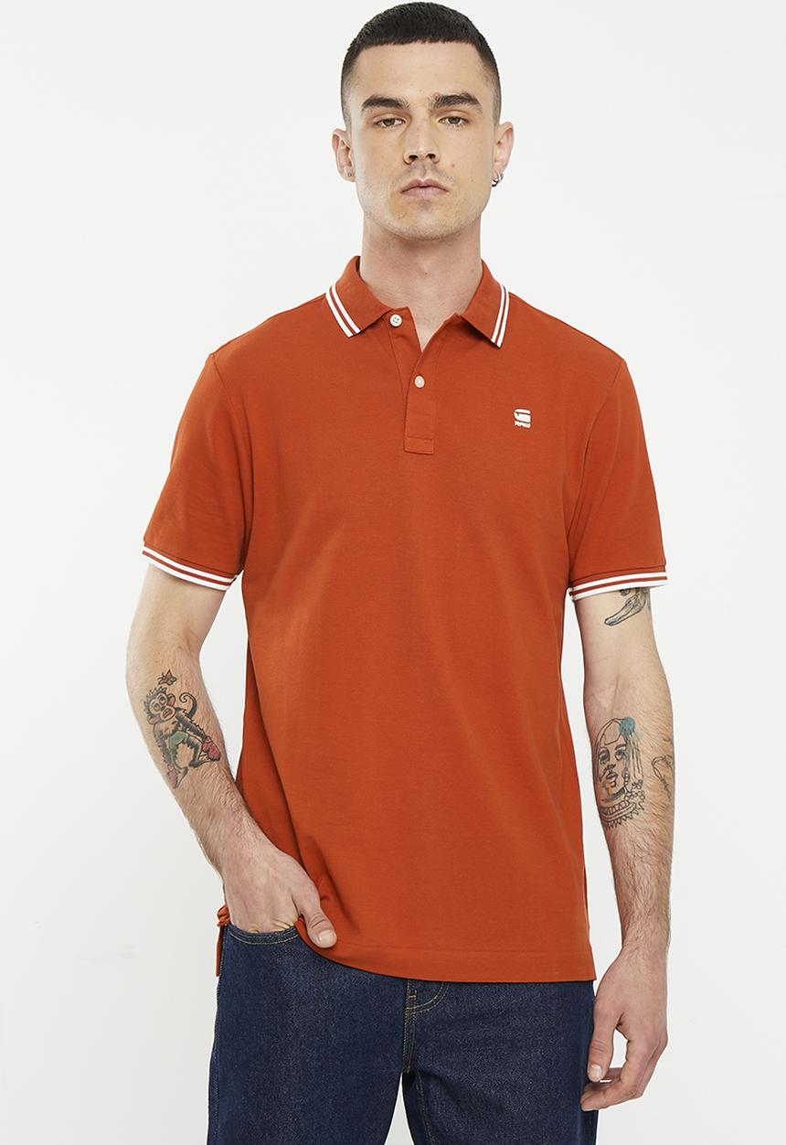 G-STAR - Dunda slim stripe polo short sleeve pk o - rooibos tea
