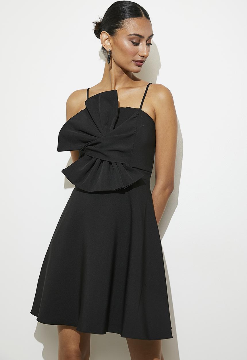 VELVET - Bow detail fit & flare dress - black