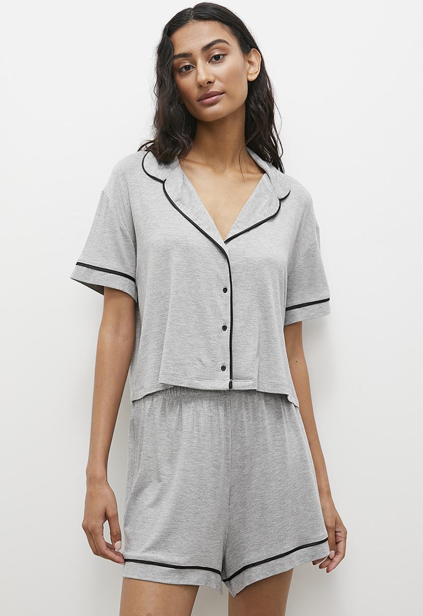 Superbalist - Soft knit piping set - grey mel with black piping