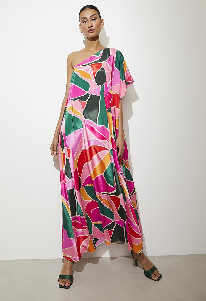 VELVET - Asym kaftan dress - stained glass graphic flower