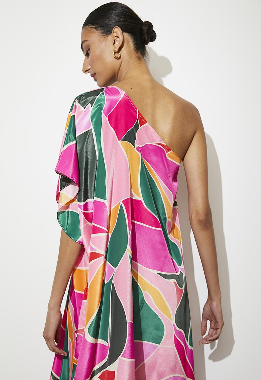 VELVET - Asym kaftan dress - stained glass graphic flower