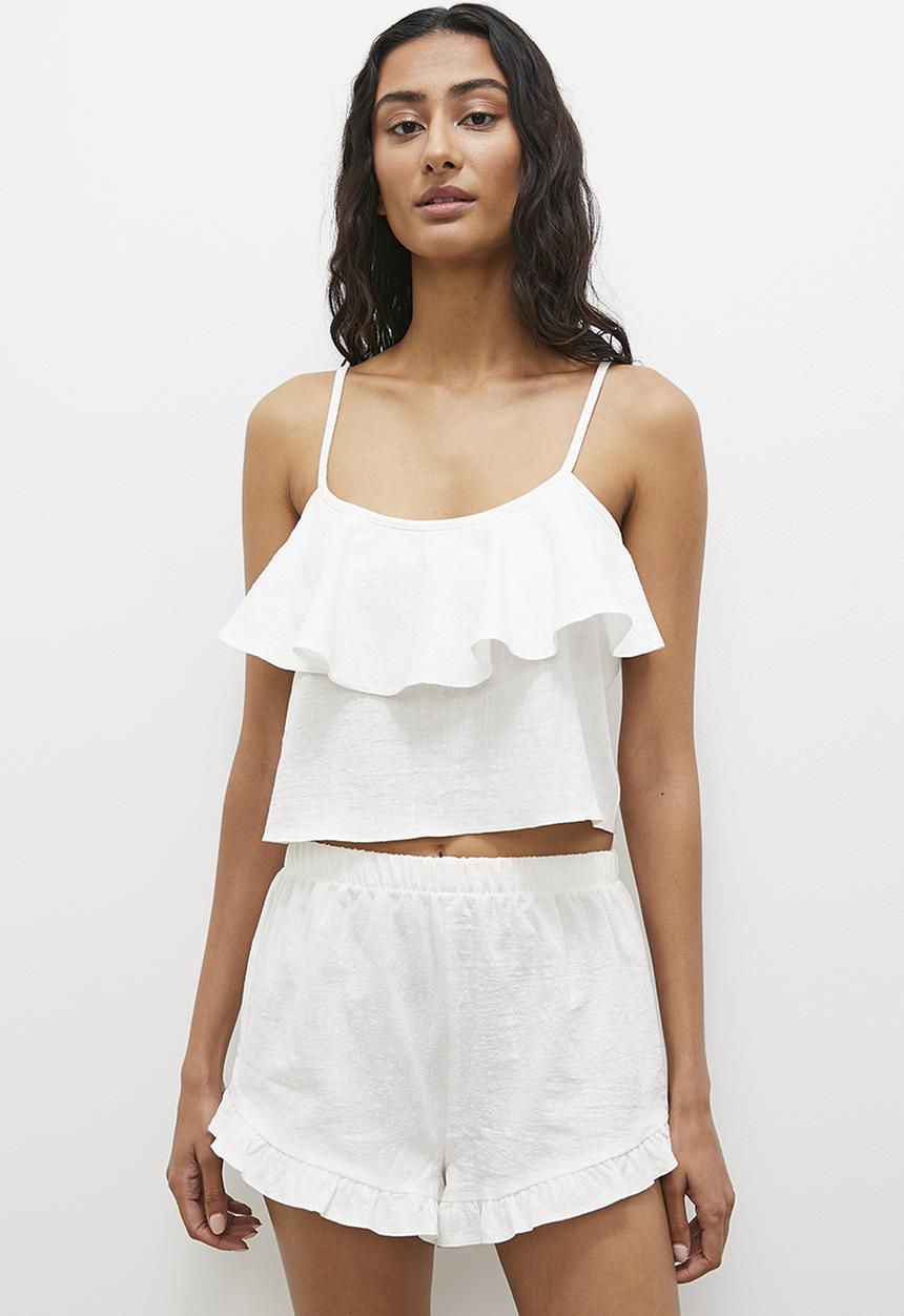 Superbalist - Cotton frill cami set - white