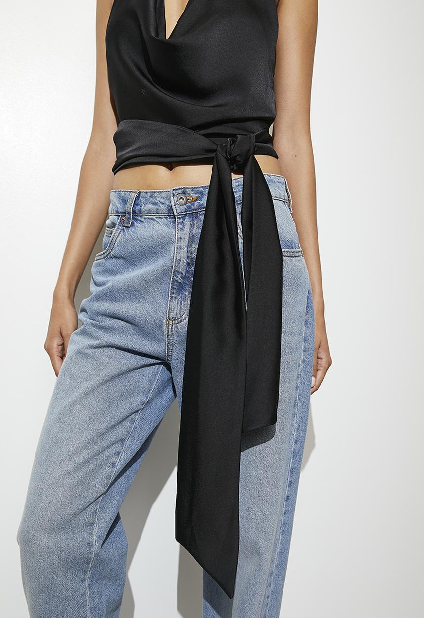 VELVET - Veep v draped satin halter - black
