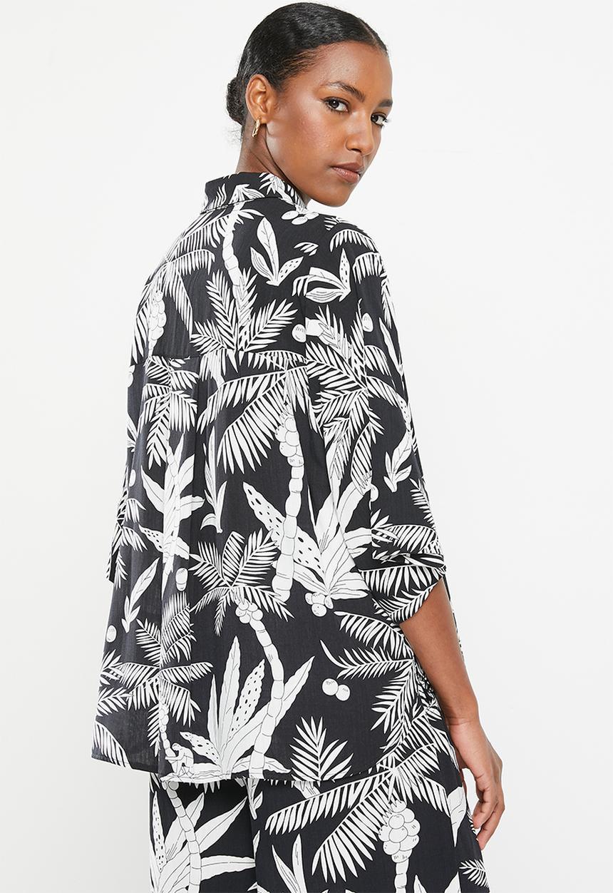 Me&B - Viscose boxy shirt with kimono sleeve - white lotus