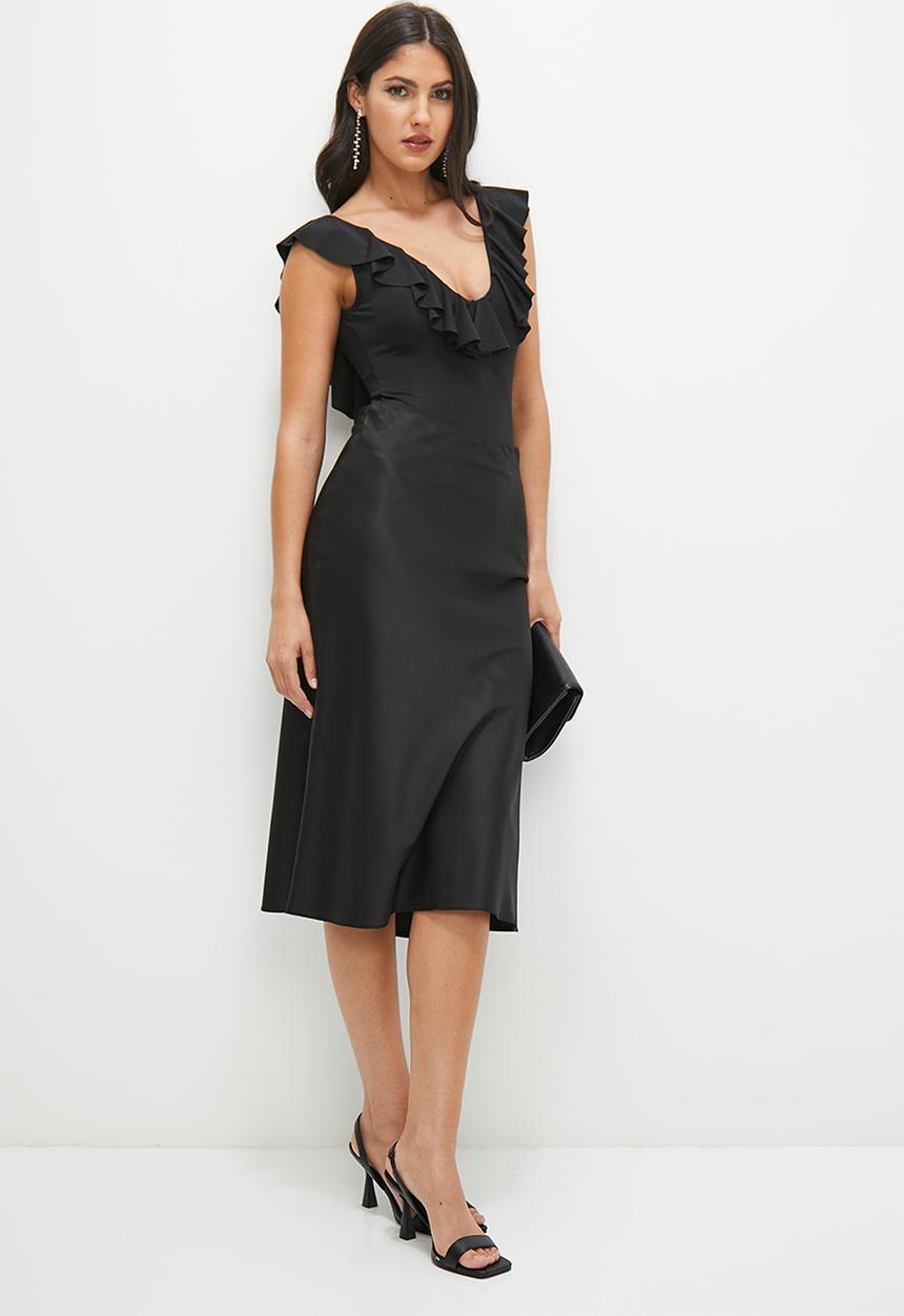 MILLA - Back detail ruffle bodysuit - black