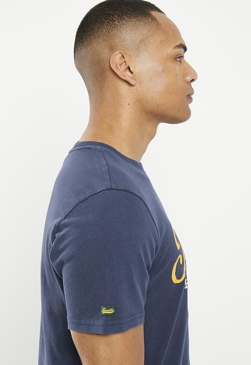 Superdry. - Vintage scripted college tee - nautical navy