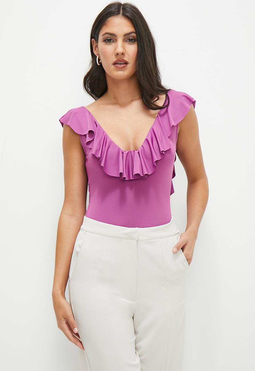 MILLA - Back detail ruffle bodysuit - purple